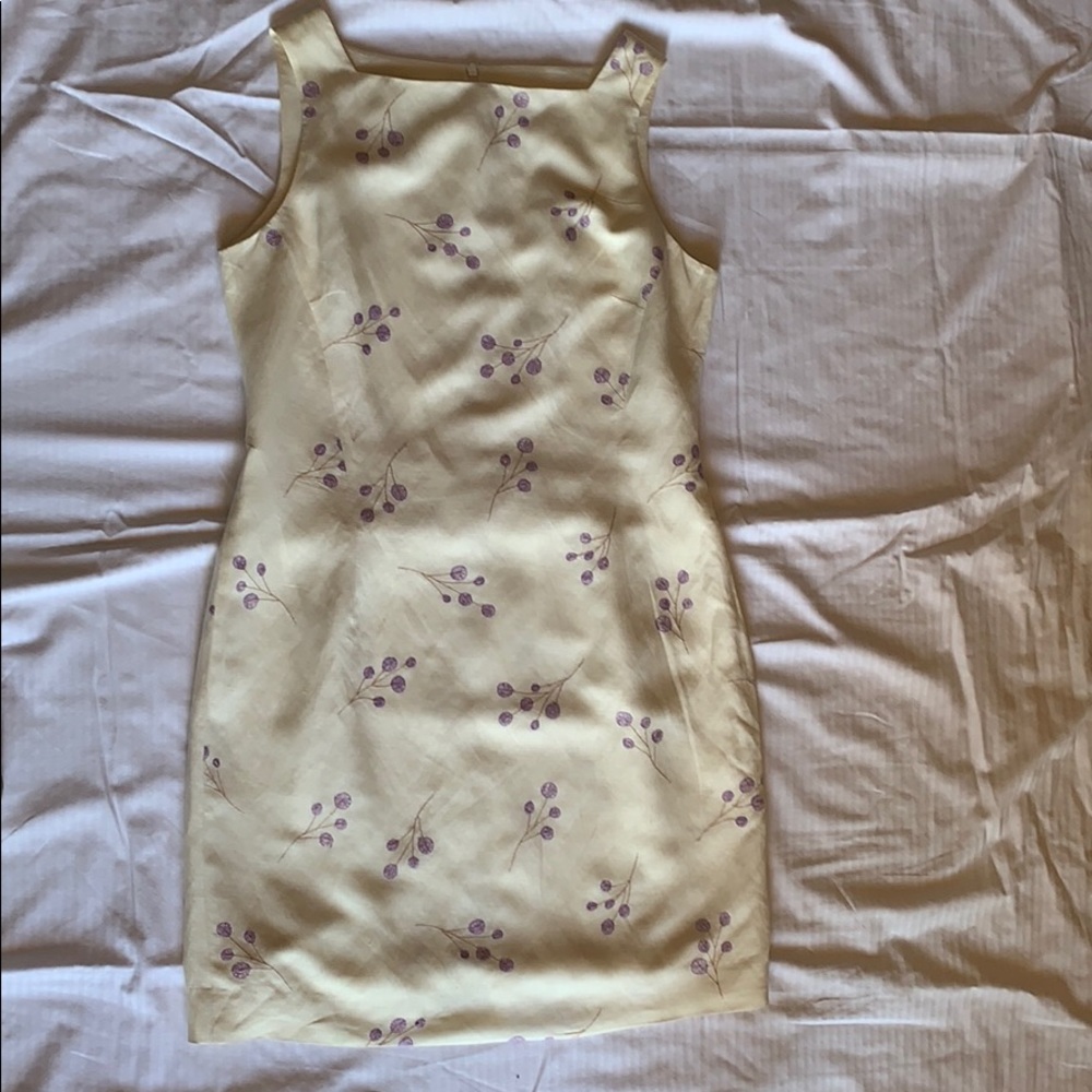 Off white linen dress with lavender embroidery